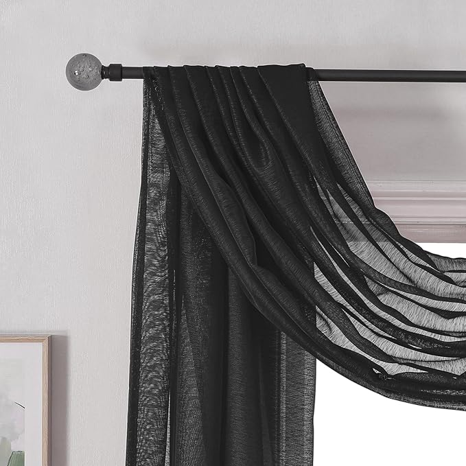 DONREN Jet Black Window Scarf Curtains for Outdoor Decoration - Add Luxury Beautiful Elegant Effect to Curtain Panels (1 Panel, 34 x 216 Inches Long)