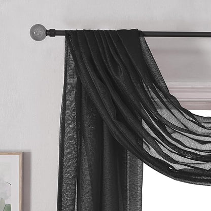 DONREN Jet Black Window Scarf Curtains for Outdoor Decoration - Add Luxury Beautiful Elegant Effect to Curtain Panels (1 Panel, 34 x 216 Inches Long)