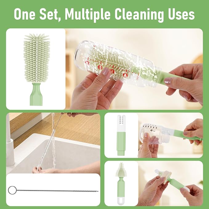 Baby Bottle Brush Set with Drying Rack, Portable Silicone Bottle Cleaner Kit - Image 3