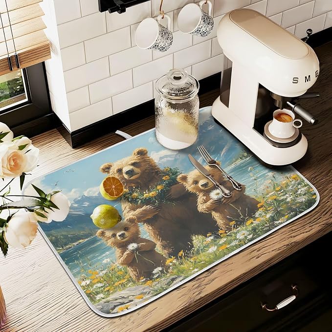 Three Bear Dish Drying Mat for Kitchen Counter Absorbent Microfiber Large - Image 8