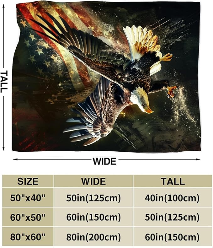 American Eagle Blanket Bald Eagle Throw Blanket Eagle Gifts and Decor American Flag Blanket for Girls Women Boys Men Soft Warm Cozy Fleece Blanket for Couch Sofa Bed 80"x60"