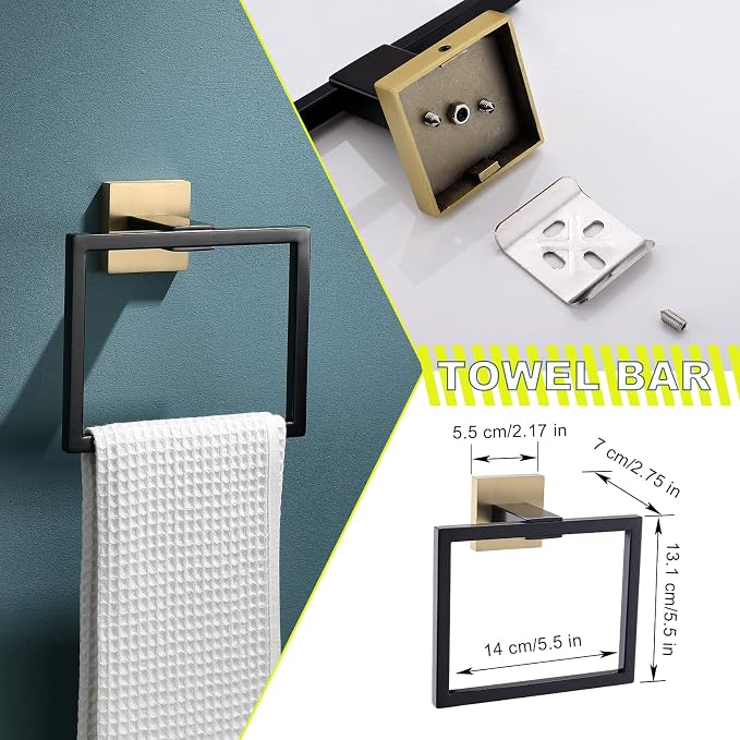Bathroom Towel Bar Holder Sets Black and Gold 4-Piece Bathroom Hardware Set - Image 3