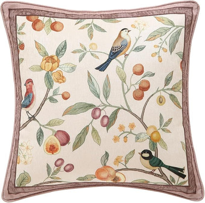Square Pink Farmhouse Throw Pillow Covers, Birds and Flowers Pattern Cozy Velvet Pillowcases,Decoration Pillows Cushion Covers for Couch Sofa Bed Car Chair,18"x18"