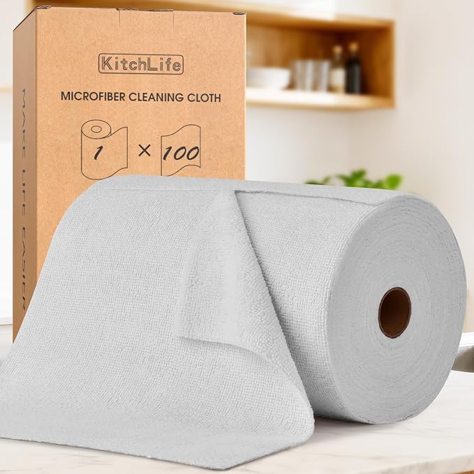 KitchLife Microfiber Cleaning Cloth Roll, 100 Pack by OverDoorHooksKitchenSupplies
