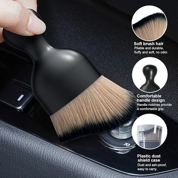 Ziciner Car Detailing Brush, Curved Soft Bristles Auto Removal Dust Collectors - Image 3