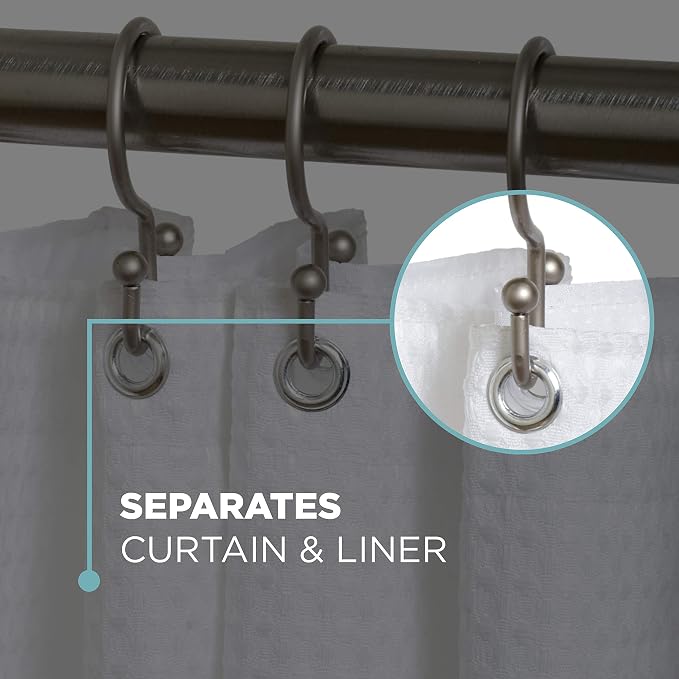 Zenna Home NeverRust Rustproof Aluminum Double Shower Curtain Hooks, Decorative - Image 3