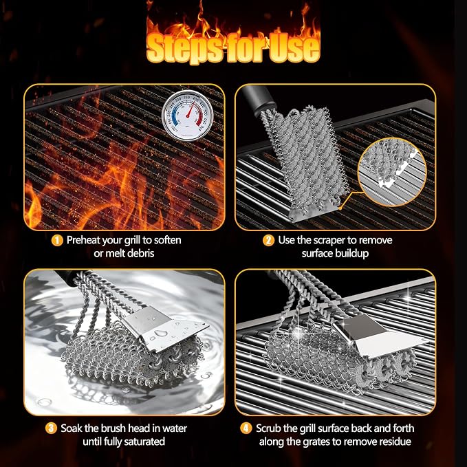 HOUSE AGAIN Grill Brush and Scraper Bristle Free, 304 Stainless Steel Brush - Image 6