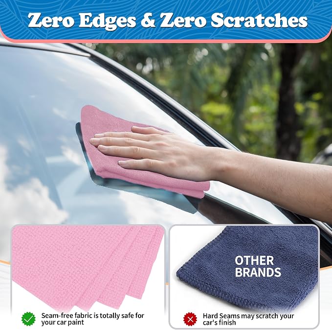 FIXSMITH Microfiber Cleaning Cloth, Shop Towels Bulk, 24 Pack Pink Microfiber - Image 4