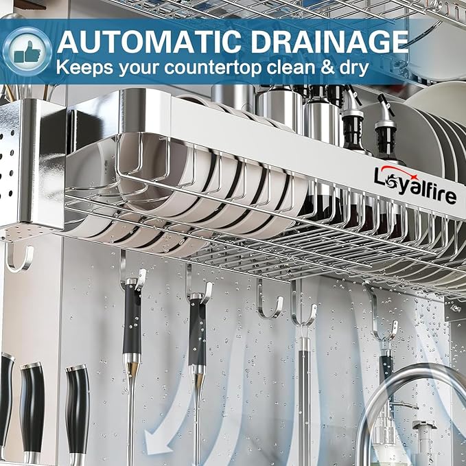 Over Sink Dish Drying Rack, 3 Tier Adjustable Length Full Stainless Steel Large - Image 4