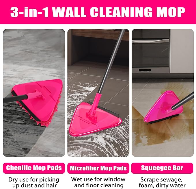 JEHONN Wall Mop with Long Handle 80 inches, Upgraded 180° Collapsible Baseboard - Image 4