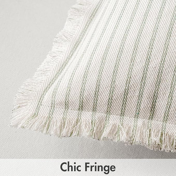 MIULEE Pack of 2 Sage Green Pillow Covers 26x26 Inch Striped Farmhouse Couch Throw Pillow Covers with Fringe Chic Linen Decorative Cushion Eruo Sham for Sofa Living Room Bed Outdoor Home Decor