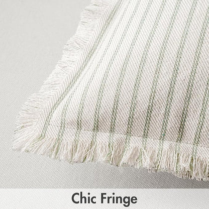 MIULEE Pack of 2 Sage Green Pillow Covers 26x26 Inch Striped Farmhouse Couch Throw Pillow Covers with Fringe Chic Linen Decorative Cushion Eruo Sham for Sofa Living Room Bed Outdoor Home Decor