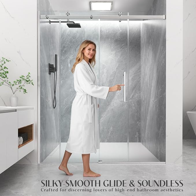 Frameless Sliding Shower Door 56-60" W x 72" H, 5/16" Heavy Duty Tempered Glass - Image 2