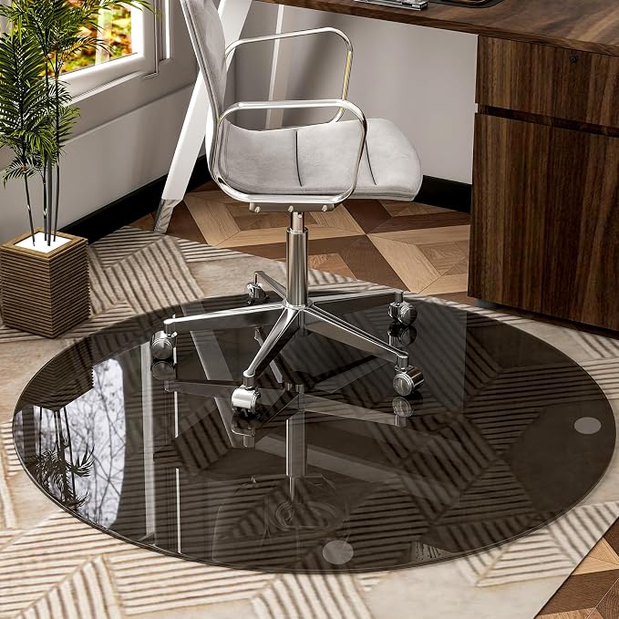 46" x 46" Round Tempered Glass Chair Mat - Image 5