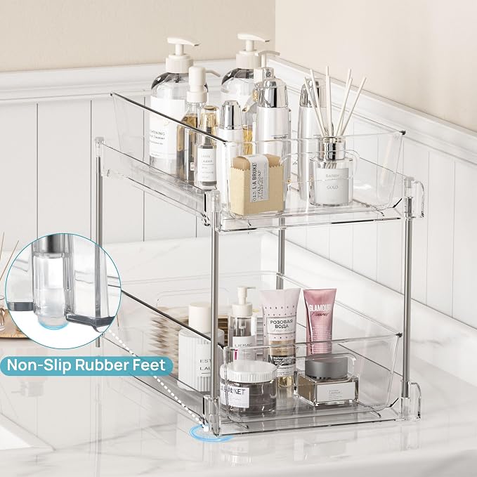 Vtopmart 6 Pack Bathroom Organizer, 2 Tier Clear Under Sink Organizers Vanity - Image 4