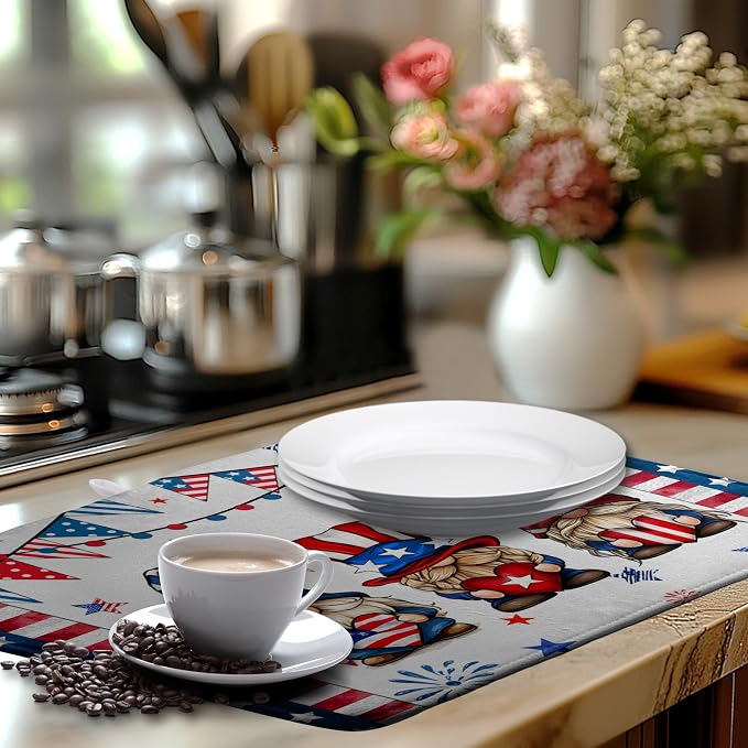 4th of July Gnomes Dish Drying Mat Patriotic Gnome Large Kitchen Mat Dish - Image 6