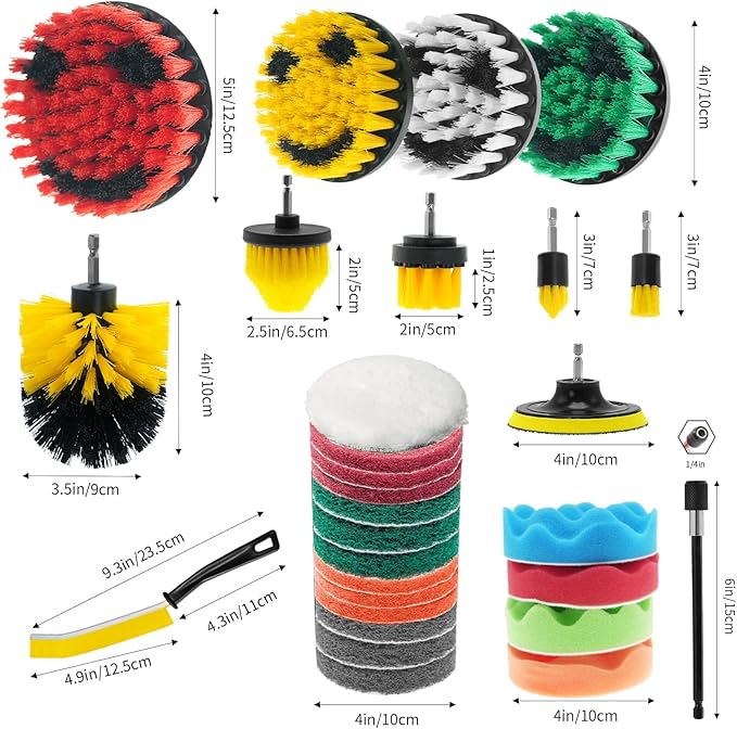 32 Pack Drill Brush Attachments Set Scrub Pads Sponge Buffing Pads Crevice - Image 2