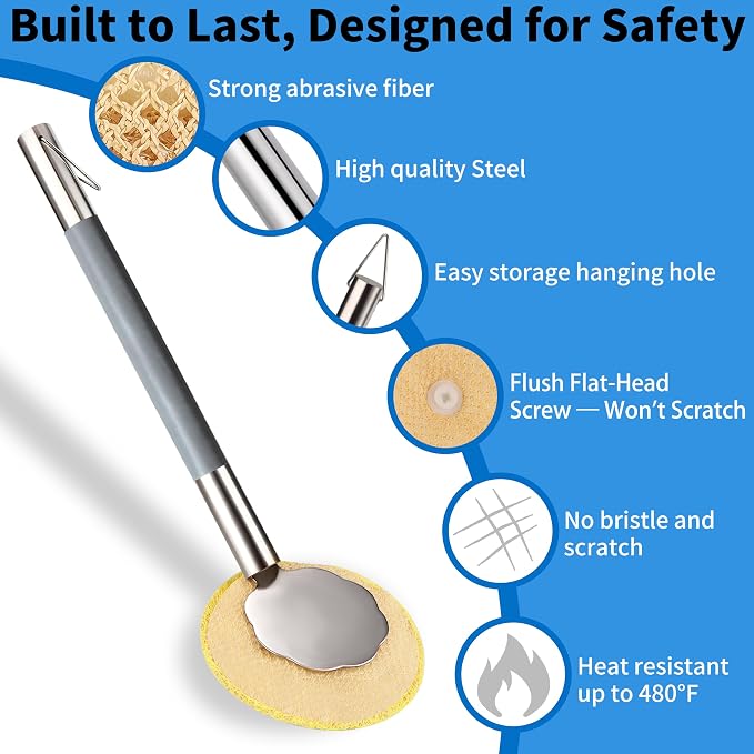 Oven Racks Clean Brush, Cast Iron Wok Skillet Scrubber Brush Non-Scratch - Image 5