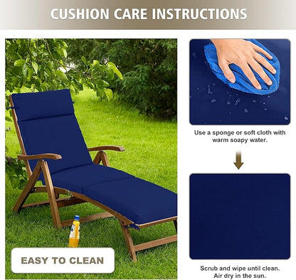 Chaise Lounge Cushion 72x21x3 Inch ?Set of 2 Outdoor Lounge Chair Cushions, Lounger Pad Replacement with Fade-Resistant, Removable & Machine-Washable Covers, Ideal for Patio Chaise Chairs, Navy Blue