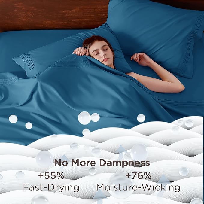 Bedsure Deep Pocket Queen Sheets Set - Fits Mattresses Up to 21 Inches Thick - 4 Piece GentleSoft Bed Sheets, Moisture Wicking, Soft & Cooling Bedsheet & Pillowcases, Easy & Secure Fit, Teal Blue