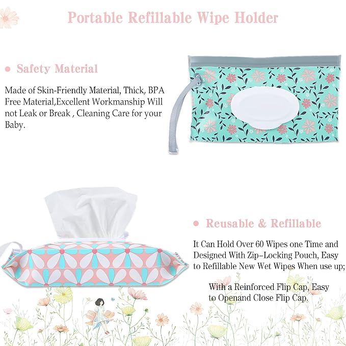 FEBSNOW 4 Pack Baby Wipe Dispenser, Portable Refillable Wipe Holder, Baby Wipes - Image 5