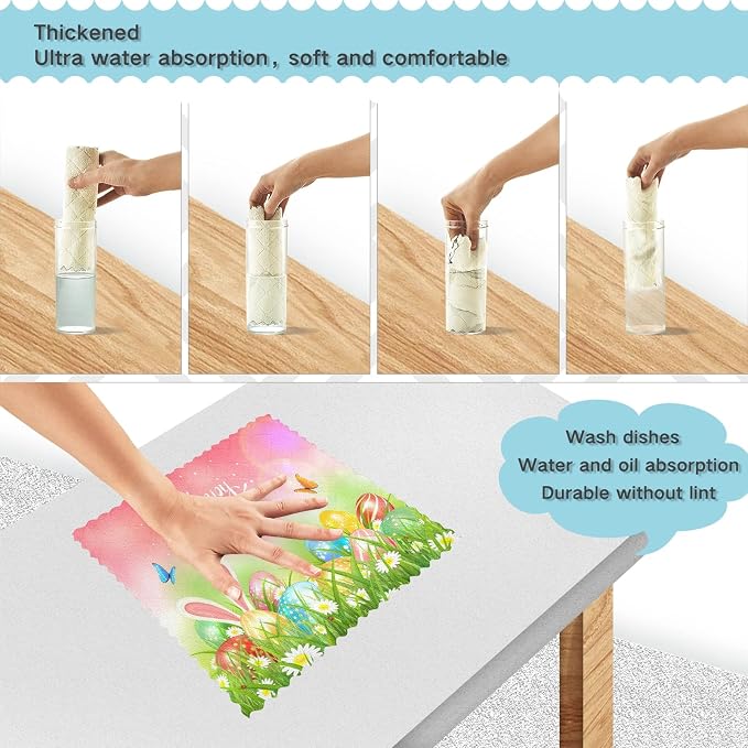 Dish Towels Kitchen Cleaning Cloths Easter Eggs in The Grass - Image 4