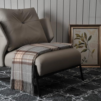 EP Mode 100% Pure Cashmere Throw Blanket for Sofa, Classic Design with Gift Box (Grey Tartan)