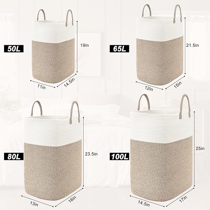 65L Woven Laundry Basket for Clothes, Large Rectangle Laundry Hampers - Image 9