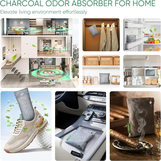Activated Charcoal Odor Absorber, Large 10 Pack w Hooks Nature Odor Remover - Image 6