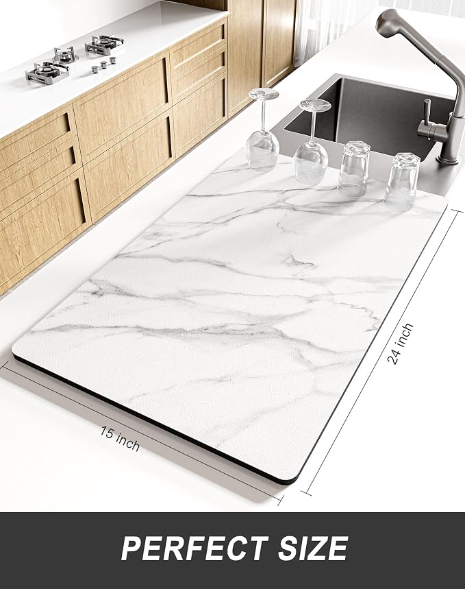 Rnivvi Dish Drying Mat for Kitchen Counter, XL 15 x 24" Cute Marble Super - Image 2