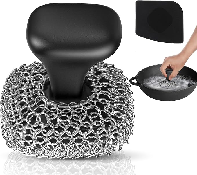Cast Iron Scrubber | Dish Scrub Brush | 316 Cast Iron Cleaner Chainmail Scrubber by Purgreat