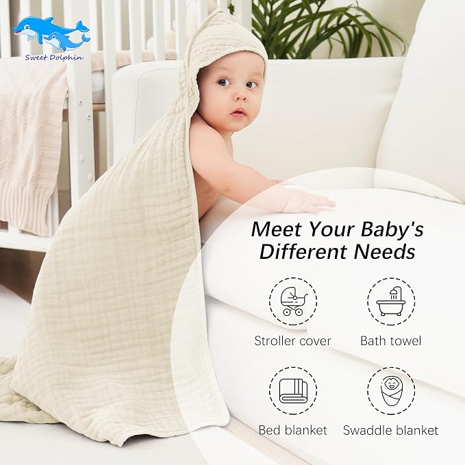SWEET DOLPHIN Muslin Hooded Baby Bath Towels - Image 5