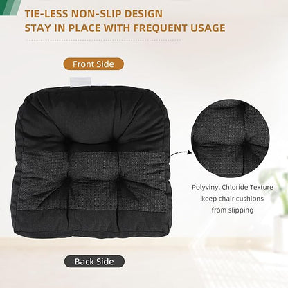 RACE LEAF 19" x 19" Patio Chair Cushions Black - Outdoor/Indoor Tufted Memory Foam Chair Pads Set of 2, Water-Resistant Olefin Chair Seat Cushion Non-Slip Backing