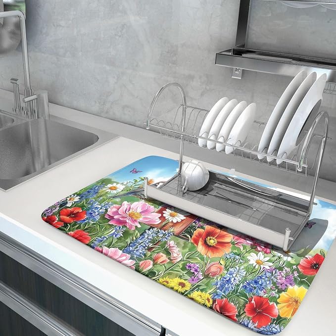 Khope Spring Floral Birds Dish Drying Mat - Image 5
