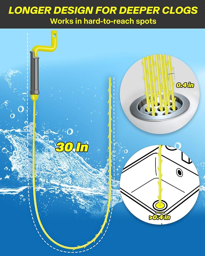 Drain Clog Remover Tool, 30 Inch Sink Snake Hair Clog Remover - Image 2