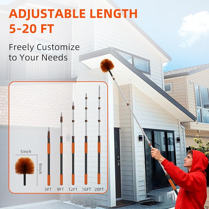 26 FT Cobweb Duster with Extension Pole, Cobweb Duster with 5-20FT Telescoping - Image 2