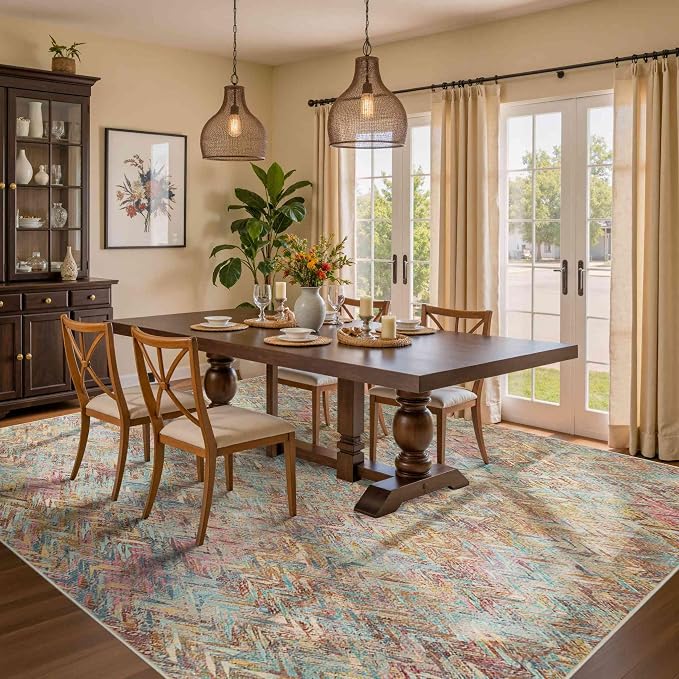 Floral Rug for Living Room Bedroom, 6x9 Washable Rug, Vintage Boho Style - Image 3