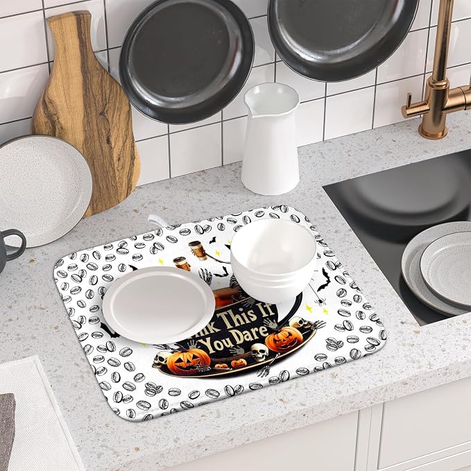 Funny Skull Coffee Matt for Counter Skeleton Dish Drying Mat Halloween - Image 6