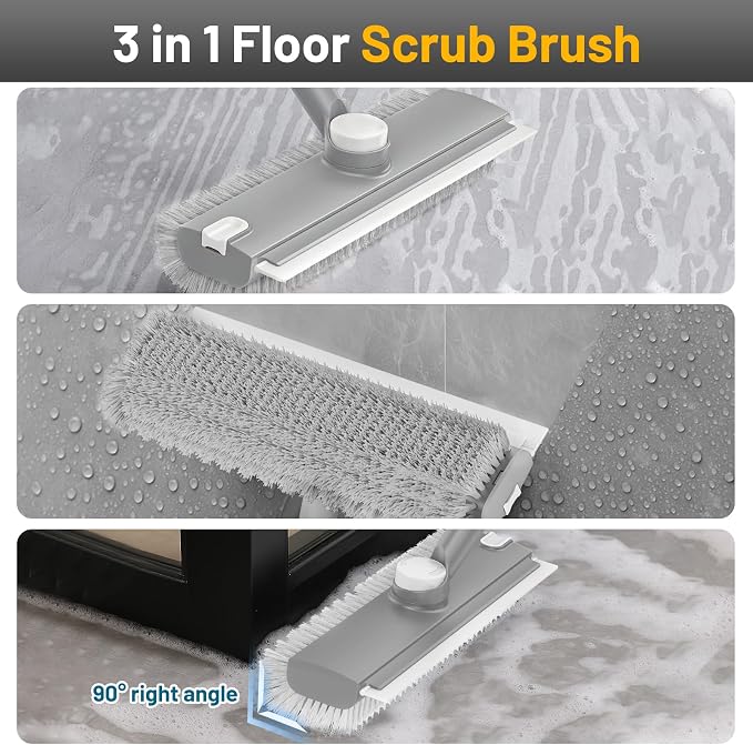 Floor Scrub Brush with Long Handle: 3 in 1 Heavy-Duty Floor Scrubber Brush with - Image 2