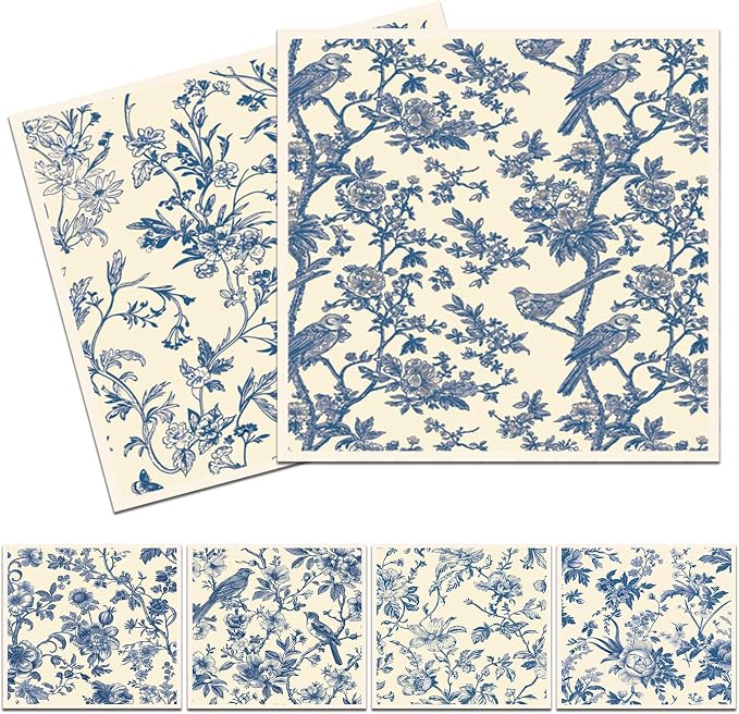 Blue Floral Swedish Dishcloths for Kitchen, 6 Pack Blue Whihe Floral Swedish by VISSTREE