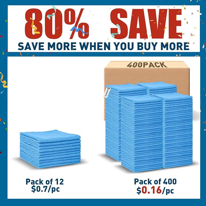 Blue Microfiber Towels Bulk-400 Pack, Cleaning Cloths Bulk, Microfiber Towels - Image 2