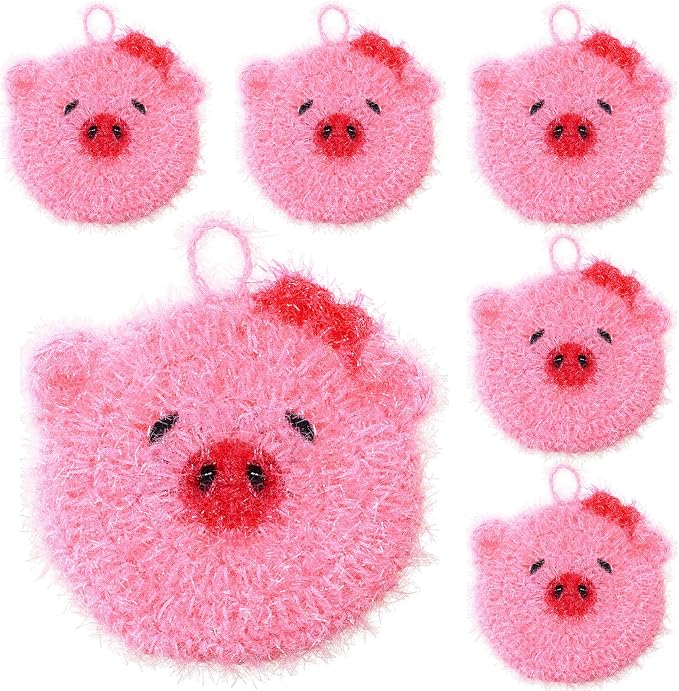 6 Piecs Cute Pig Shape Dish Sponge Dual Sided Non Scratch Pig Dish Washing by Breling