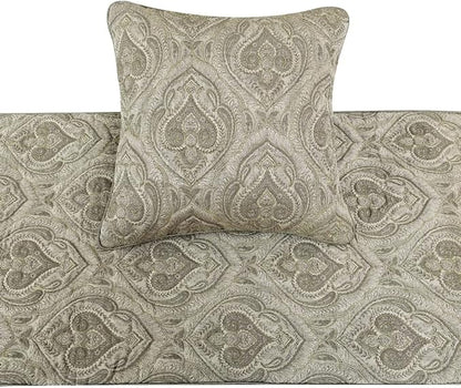 The HomeCentric King/Queen/Twin Grey Decorative Twin 53"x18" Bed Runner Without Pillow Cover, Quilted, Damask& Gold Zari Embroidery Bed Scarf on Silk Fabric - Winifred