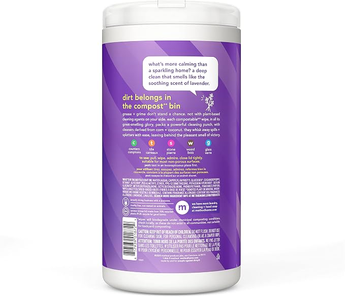 Method All-Purpose Cleaning Wipes, French Lavender, Compostable - Image 2