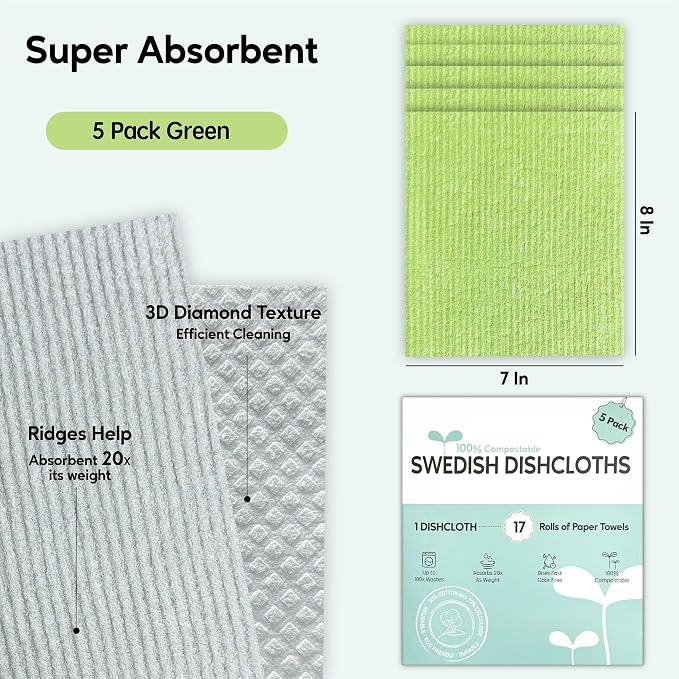 Swedish Dishcloths for Kitchen, 5 Pack Swedish Dish Cloths, Ultra Absorbent - Image 2