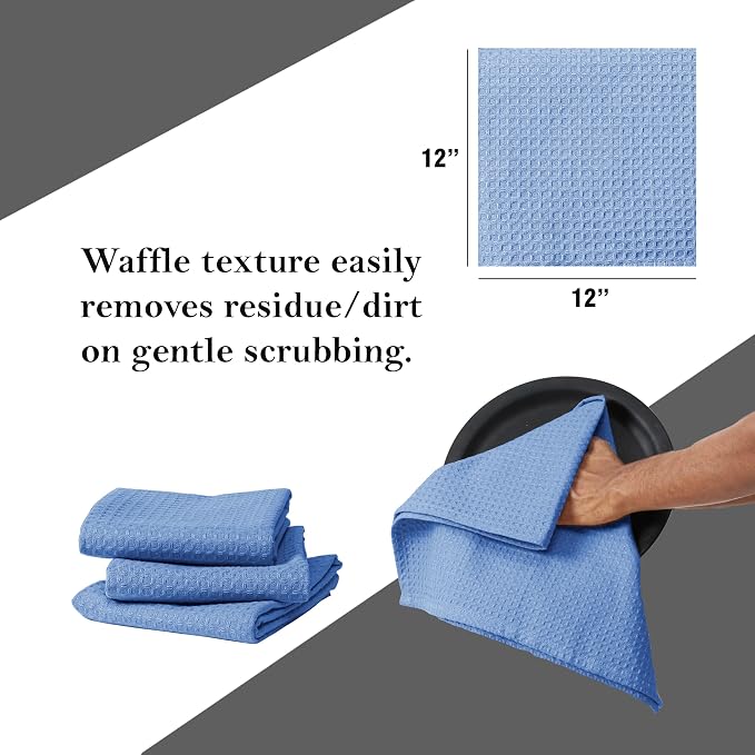 Sky Blue Waffle Dishcloths, 12x12 Inch, 100% Cotton, Quick Drying, Machine - Image 5