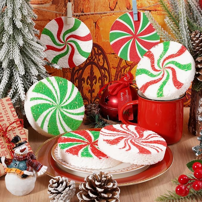 Whaline 8Pcs Christmas Candy Kitchen Sponges Red Green Xmas Candy Water - Image 4