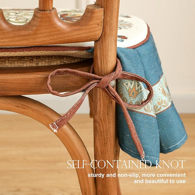 patdrea Pack of 2 Chair Cushions for Dining Chairs with Ruffled, Blue Wensel Floral Seat Cushion with Ties,Non Slip Chair Pads Decor for Bar Stool Cushions, Indoor Kitchen Chairs, 17.7"x17.7"