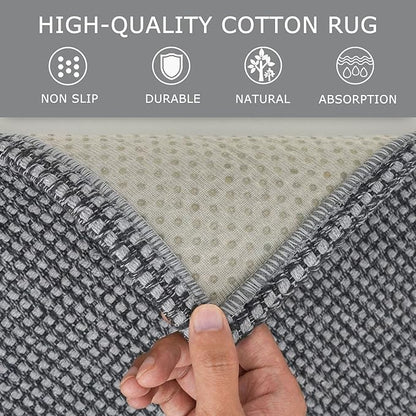 KOZYFLY Rugs for Entryway 3x5 ft Washable Area Rug Non Slip Rubber Backed Entry Rug Woven Indoor Door Mat Cotton Kitchen Rugs Floor Carpet for Entryway, Foyer, Backdoor, Grey/Dark Grey