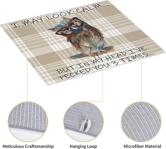 Funny Owl Dish Drying Mat for Kitchen Counter Cute Buffalo Plaid Drying Mat - Image 5